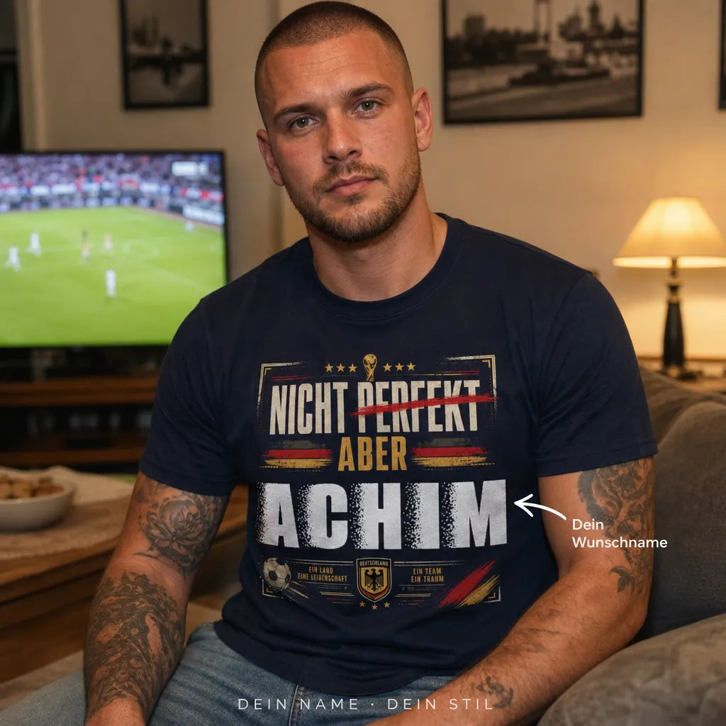 Personalisiertes Fußball Deutschland T-Shirt mit Namen - Nicht perfekt, aber leidenschaftlich