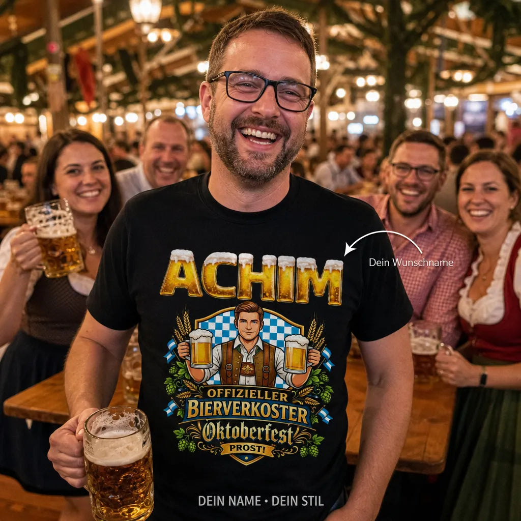 Personalisiertes Oktoberfest Bier T-Shirt mit Namen - Offizieller Bierverkoster Prost!