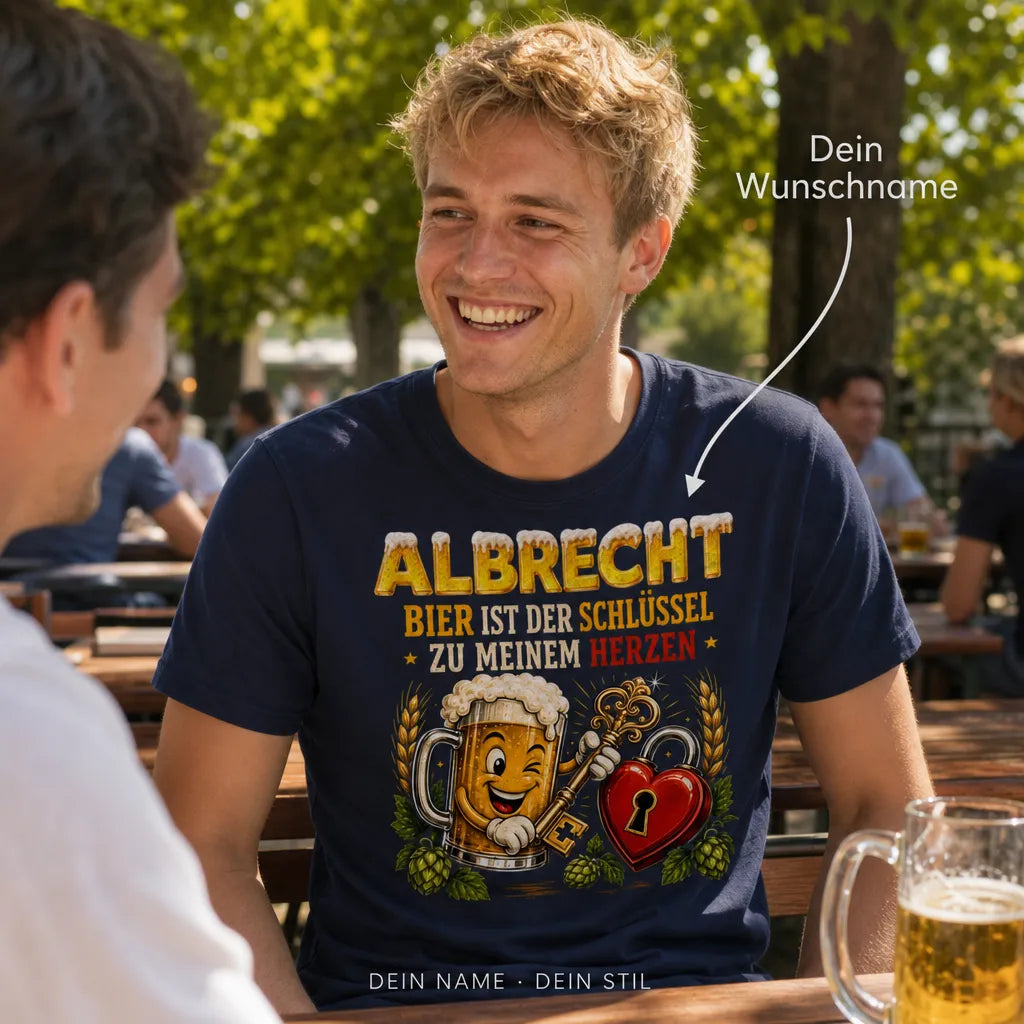 Personalisiertes Bier T-Shirt mit Namen - Schlüssel zu meinem Herzen