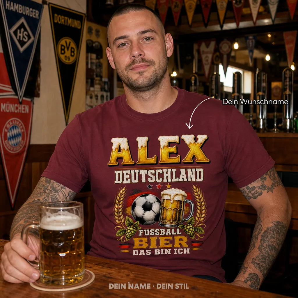 Personalisiertes Fußball Bier T-Shirt mit Namen - Ohne beides nicht ich