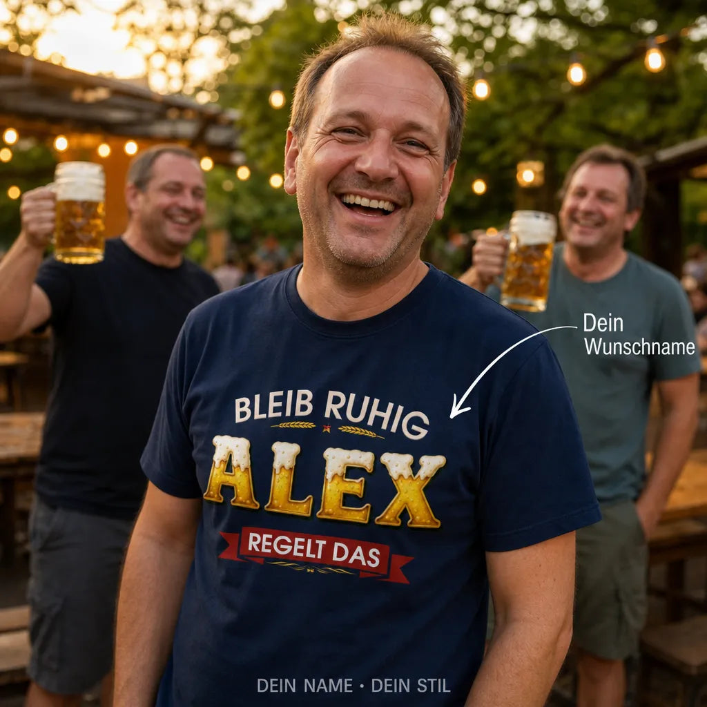 Personalisiertes Bier T-Shirt mit Namen - Bleib ruhig, ich regel das