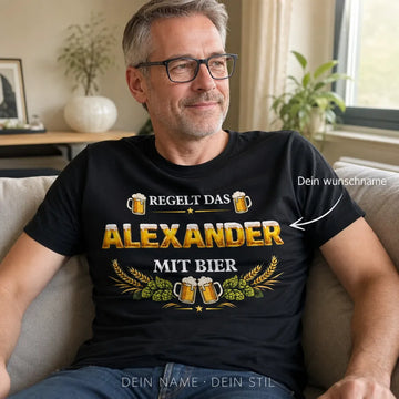 Personalisiertes Bier T-Shirt mit Namen - Natur trifft Biergenuss