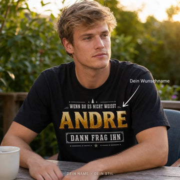 Personalisiertes Experte T-Shirt mit Namen - Frag ihn, er weiß es