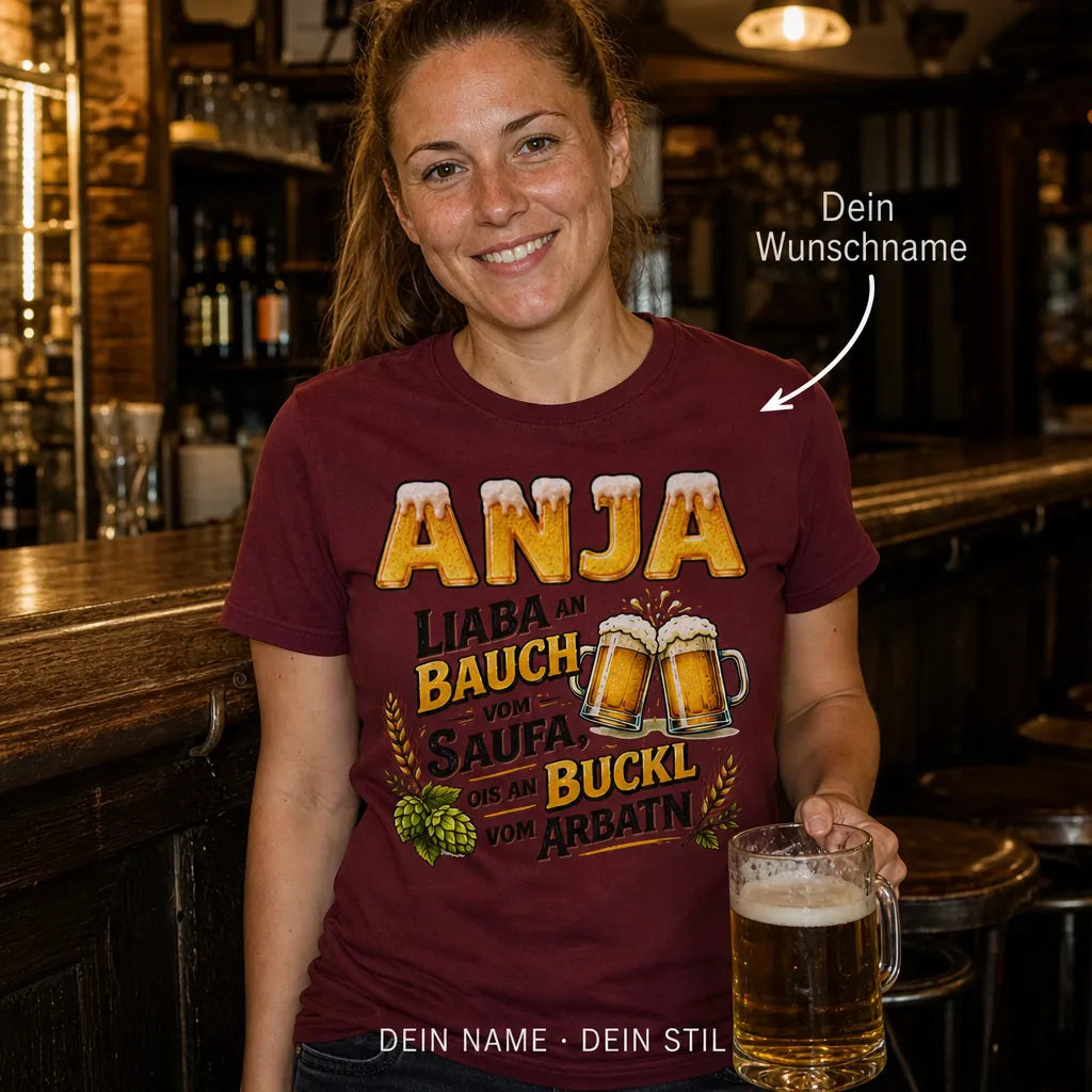 Personalisiertes Bier T-Shirt mit Namen - Lieber einen sitzen lassen