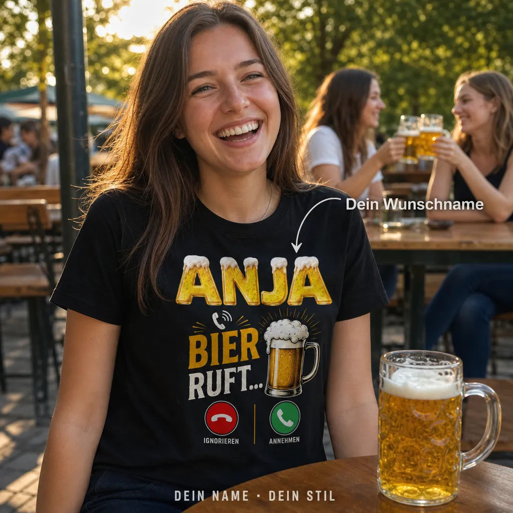 Personalisiertes Bier T-Shirt mit Namen - Das Bier ruft an!