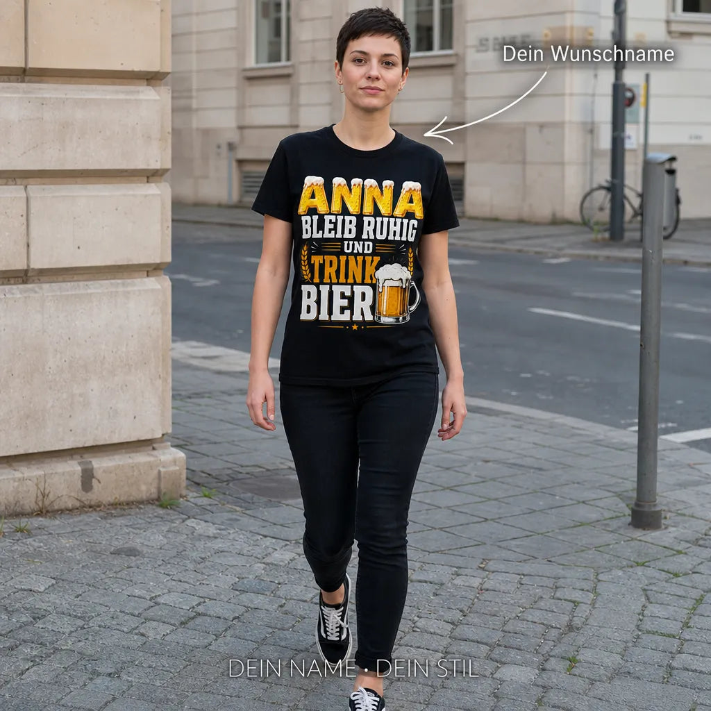 Personalisiertes Bier T-Shirt mit Namen - Einfach Bier trinken!