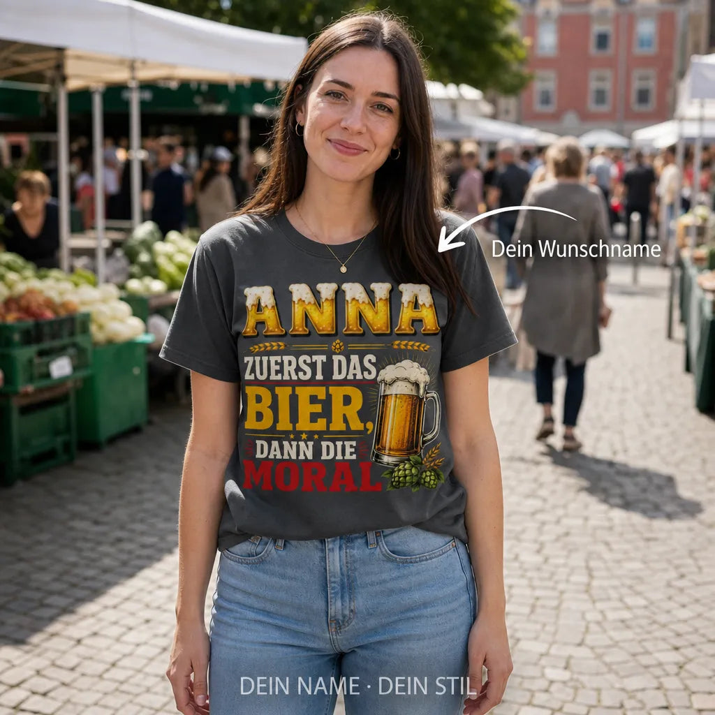 Personalisiertes Bier T-Shirt mit Namen - Durst schlimmer als Heimweh
