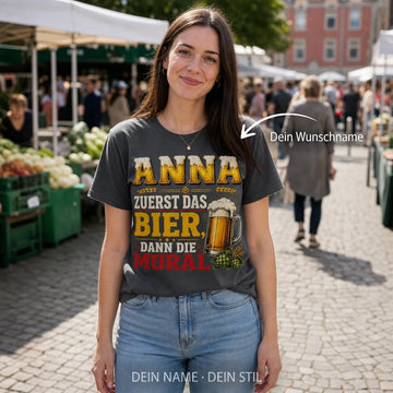 Personalisiertes Bier T-Shirt mit Namen - Durst schlimmer als Heimweh