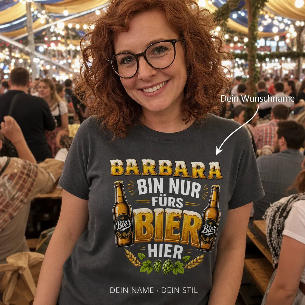 Personalisiertes Bier T-Shirt mit Namen - Kreis klein, Bier kalt