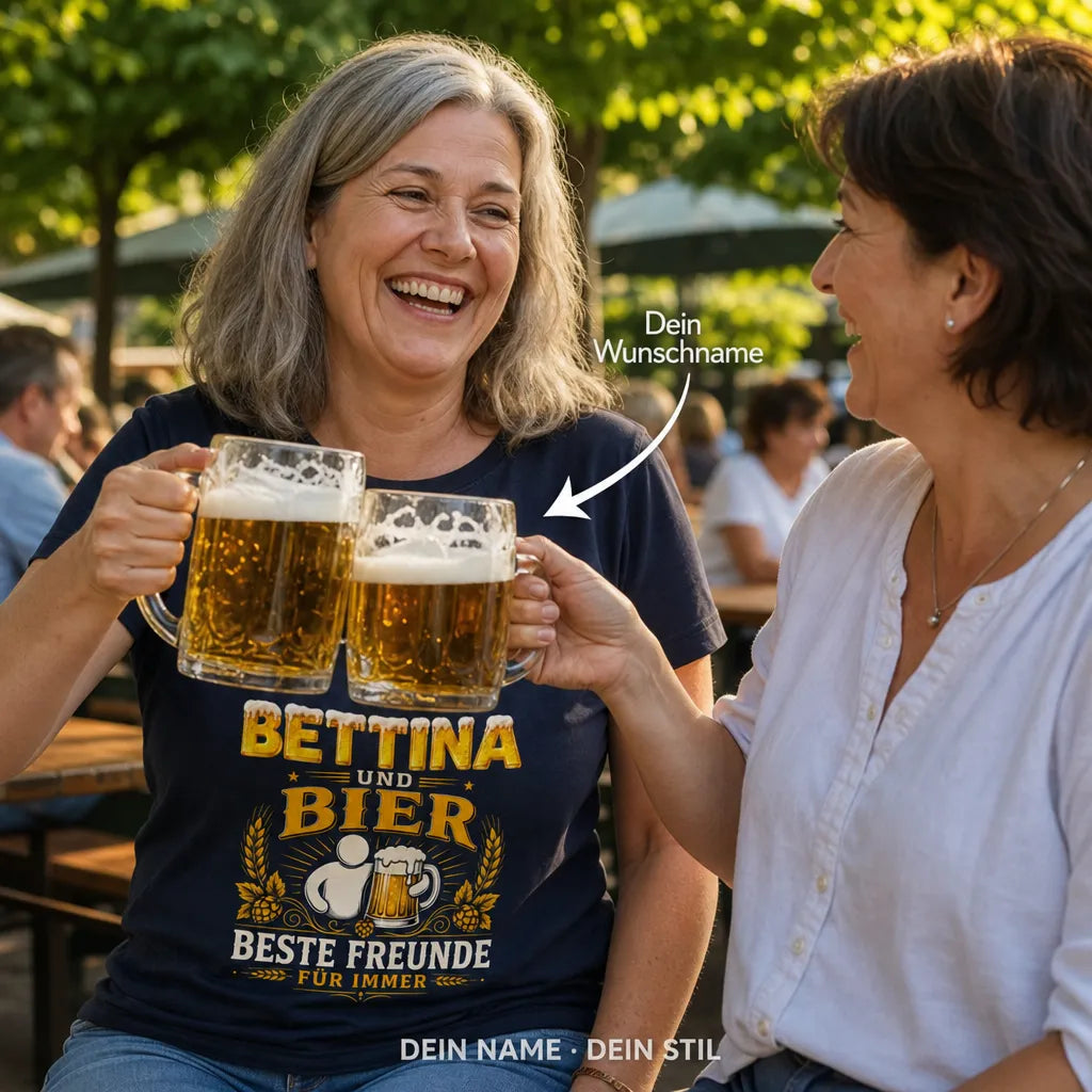 Personalisiertes Bier Freunde T-Shirt mit Namen - Beste Freunde für immer