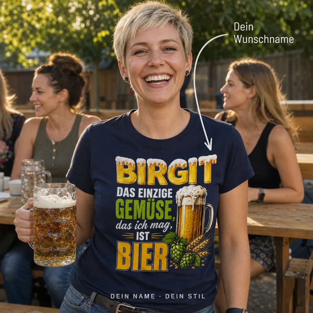 Personalisiertes Bier T-Shirt mit Namen - Gemüse, das ich mag