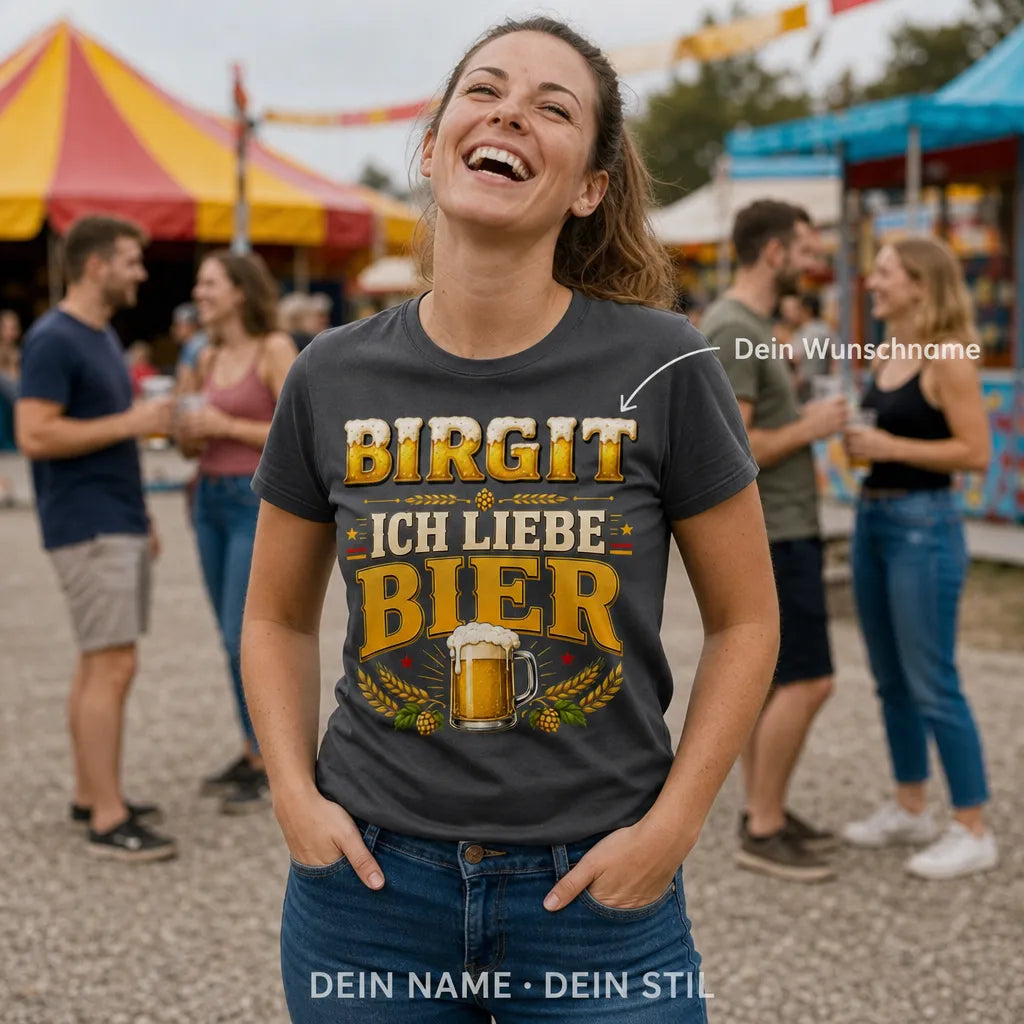 Personalisiertes Bier T-Shirt mit Namen - Ich liebe es einfach