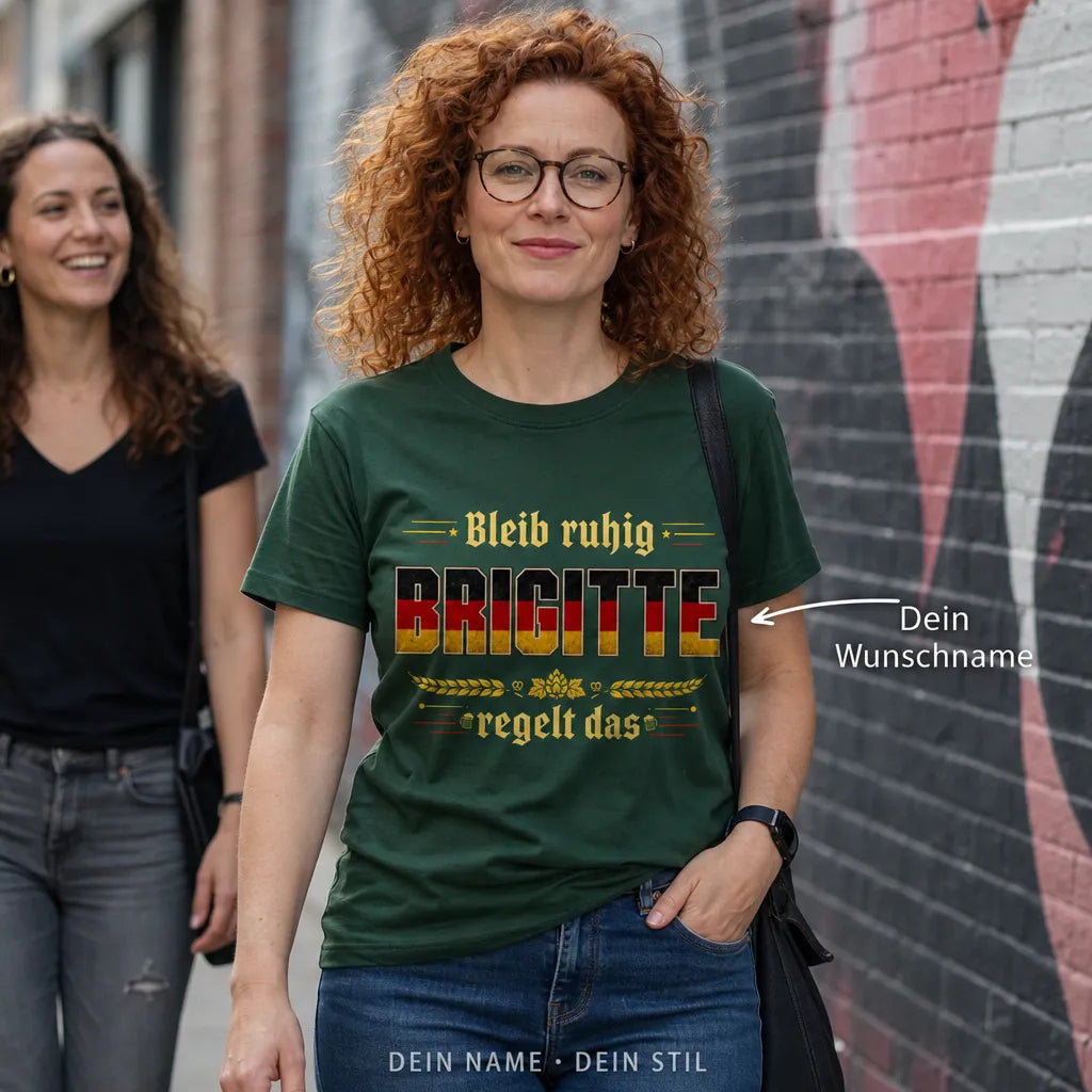 Personalisiertes Spruch T-Shirt mit Namen - Bleib ruhig, ich denk nach