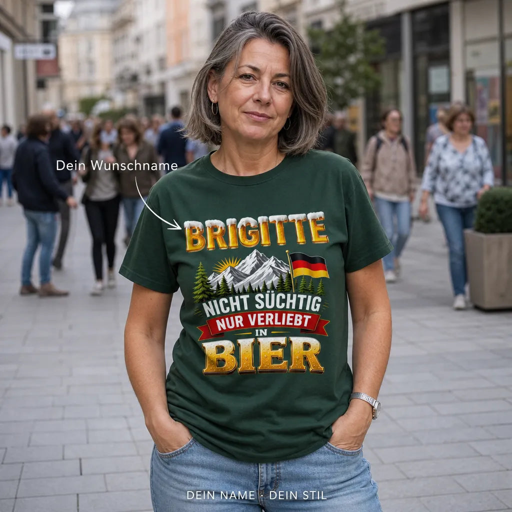 Personalisiertes Bier T-Shirt mit Namen - Bier und guter Laune