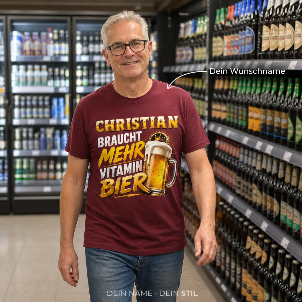 Personalisiertes Bier T-Shirt mit Namen - Schau dir meinen Sixpack an