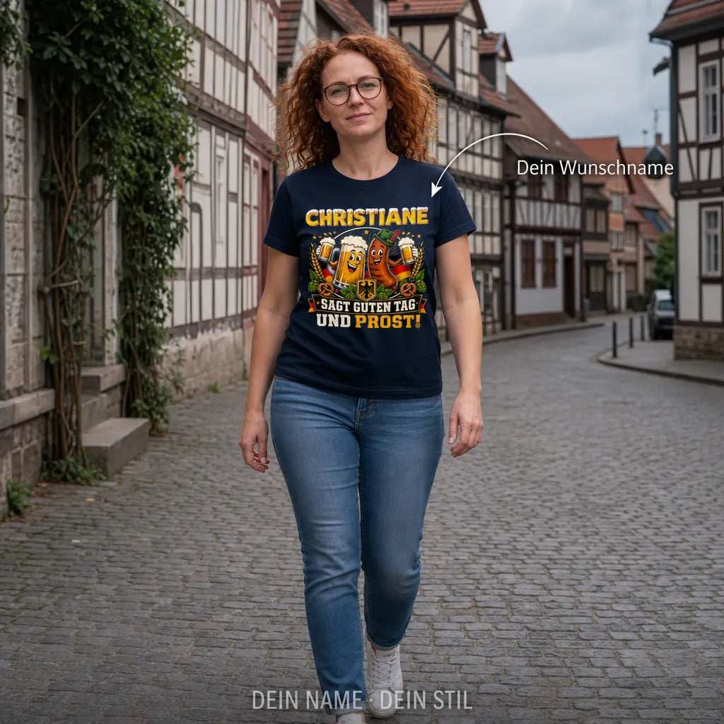 Personalisiertes Bier Wurst T-Shirt mit Namen - Prost und Guten Tag!