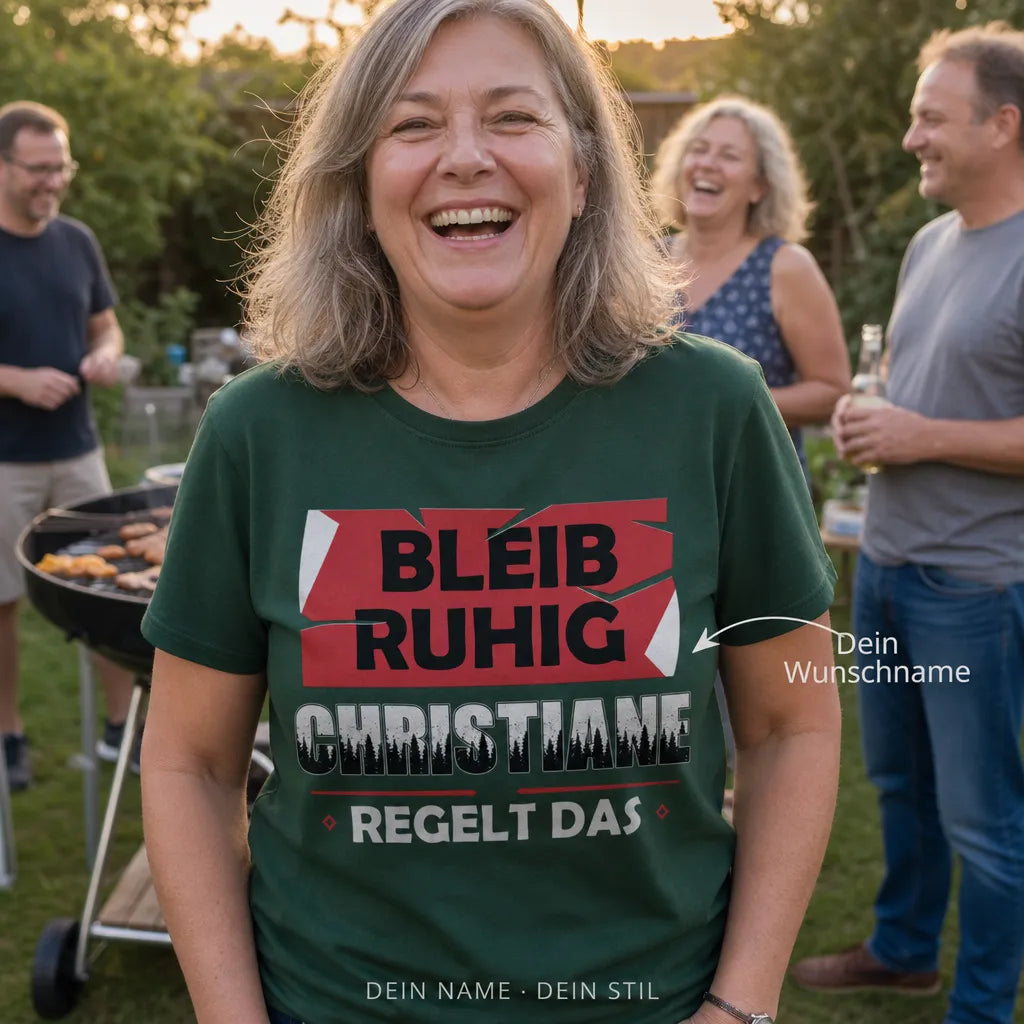 Personalisiertes Natur T-Shirt mit Namen - Bleib ruhig, sie regelt das