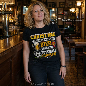 Personalisiertes Bier Fußball T-Shirt mit Namen - Mein Trainingsplan ist klar