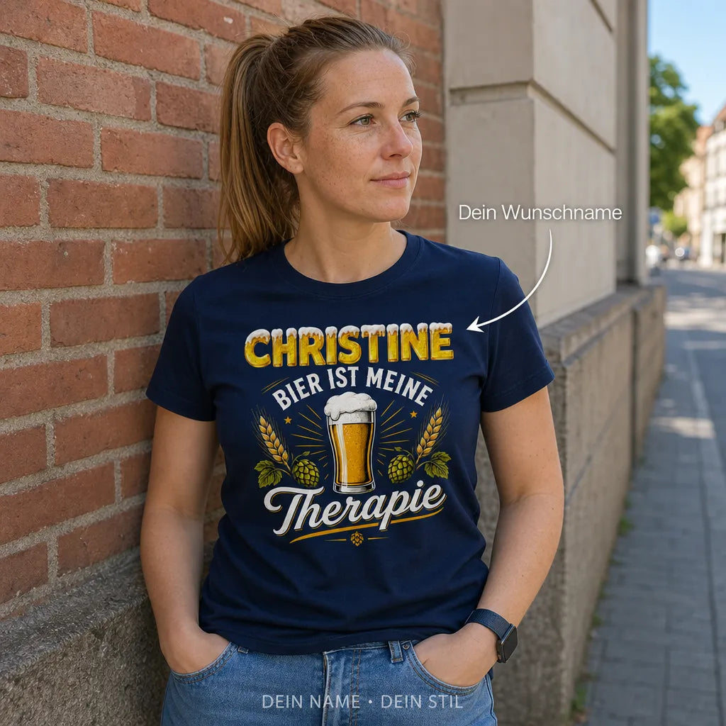 Personalisiertes Bier T-Shirt mit Namen - Bier ist meine Therapie