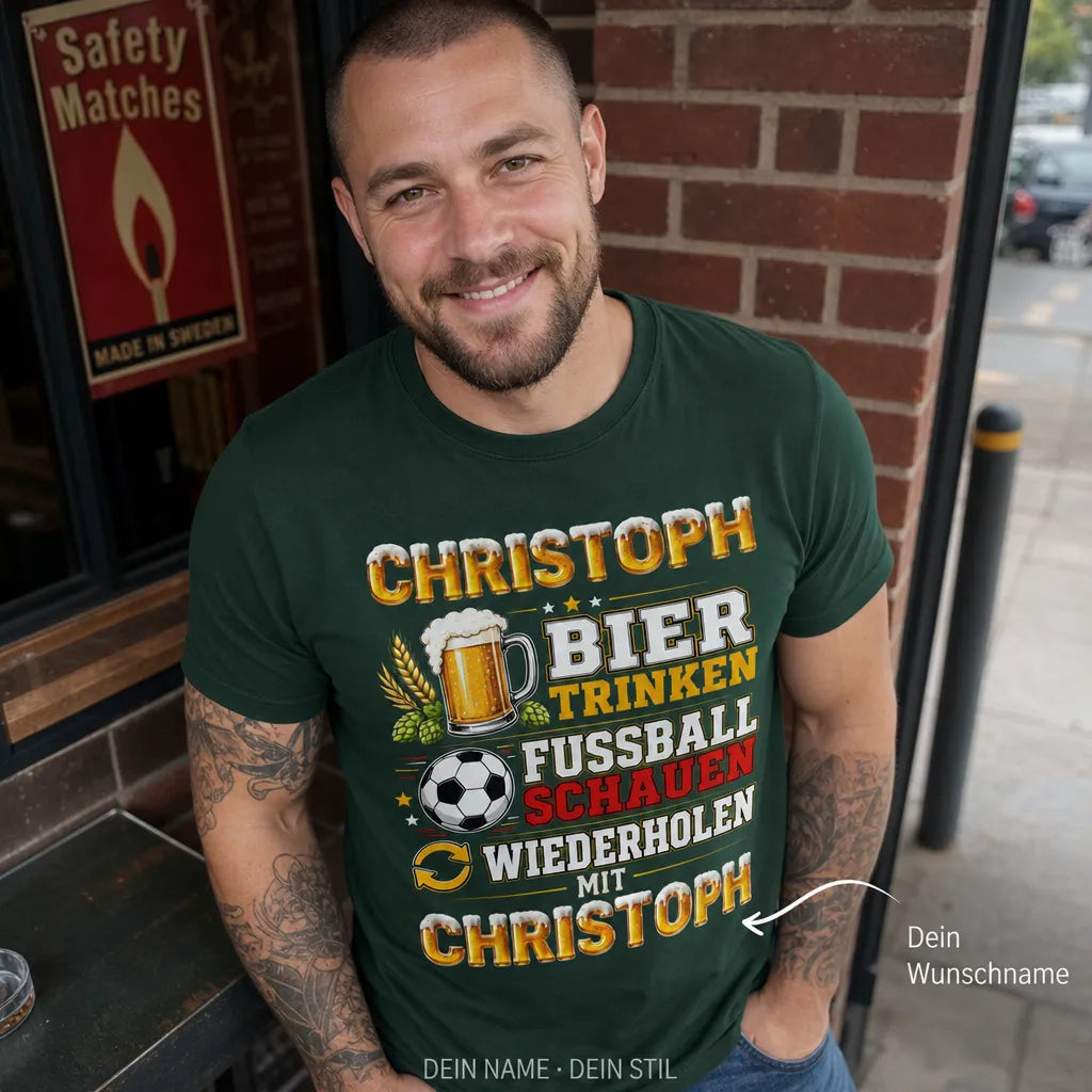 Personalisiertes Fußball Bier T-Shirt mit Namen - Schöner Abend mit Freunden