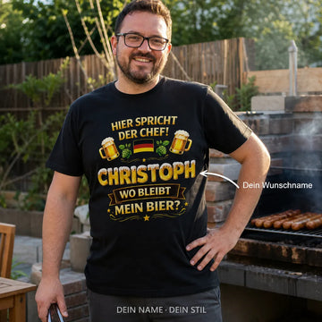 Personalisiertes Bier Chef T-Shirt mit Namen - Wo bleibt mein Bier?