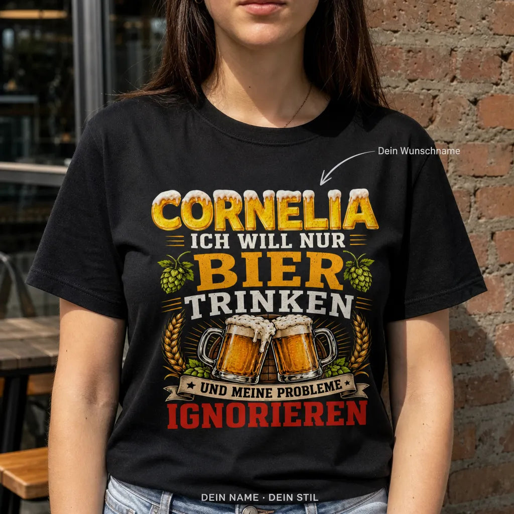 Personalisiertes Bier T-Shirt mit Namen - Gott ist groß, Bier gut