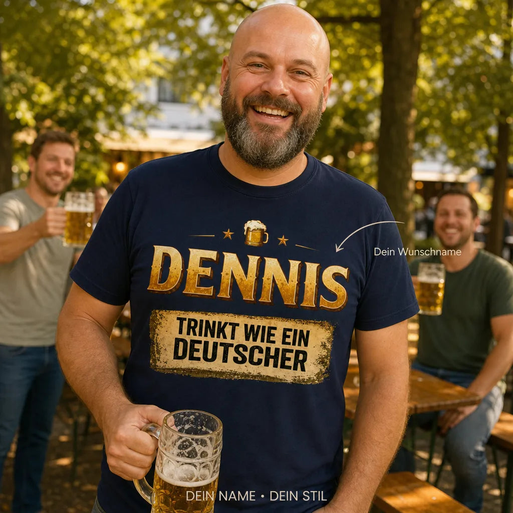 Personalisiertes Bier T-Shirt mit Namen - Trinkt wie ein Deutscher