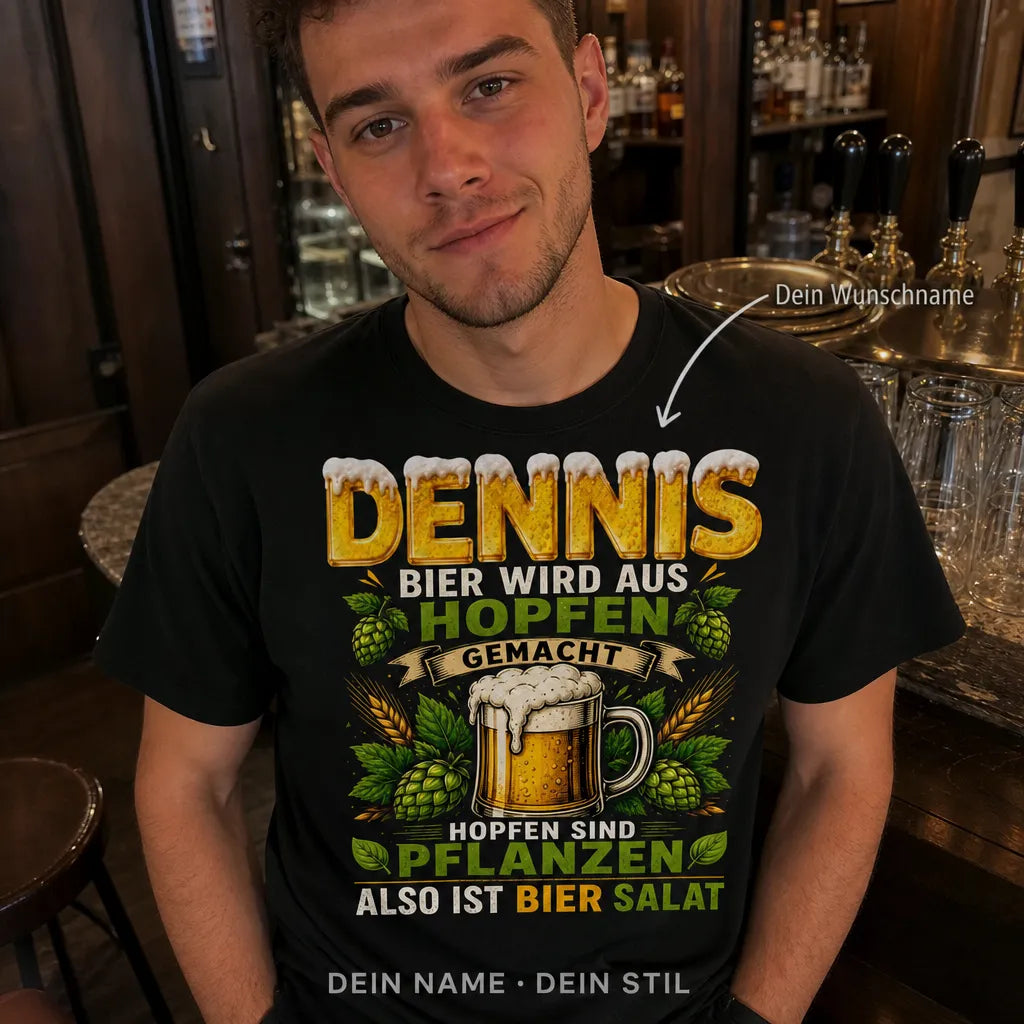 Personalisiertes Bier T-Shirt mit Namen - Hopfen sind Pflanzen, Bier Salat