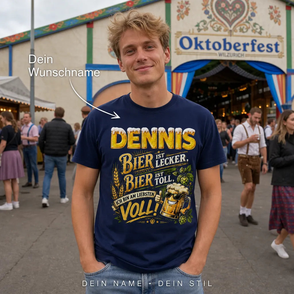 Personalisiertes Bier T-Shirt mit Namen - Bier ist lecker, Bier ist toll!