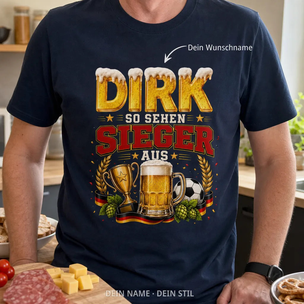 Personalisiertes Fußball Bier T-Shirt mit Namen - So sehen Sieger aus