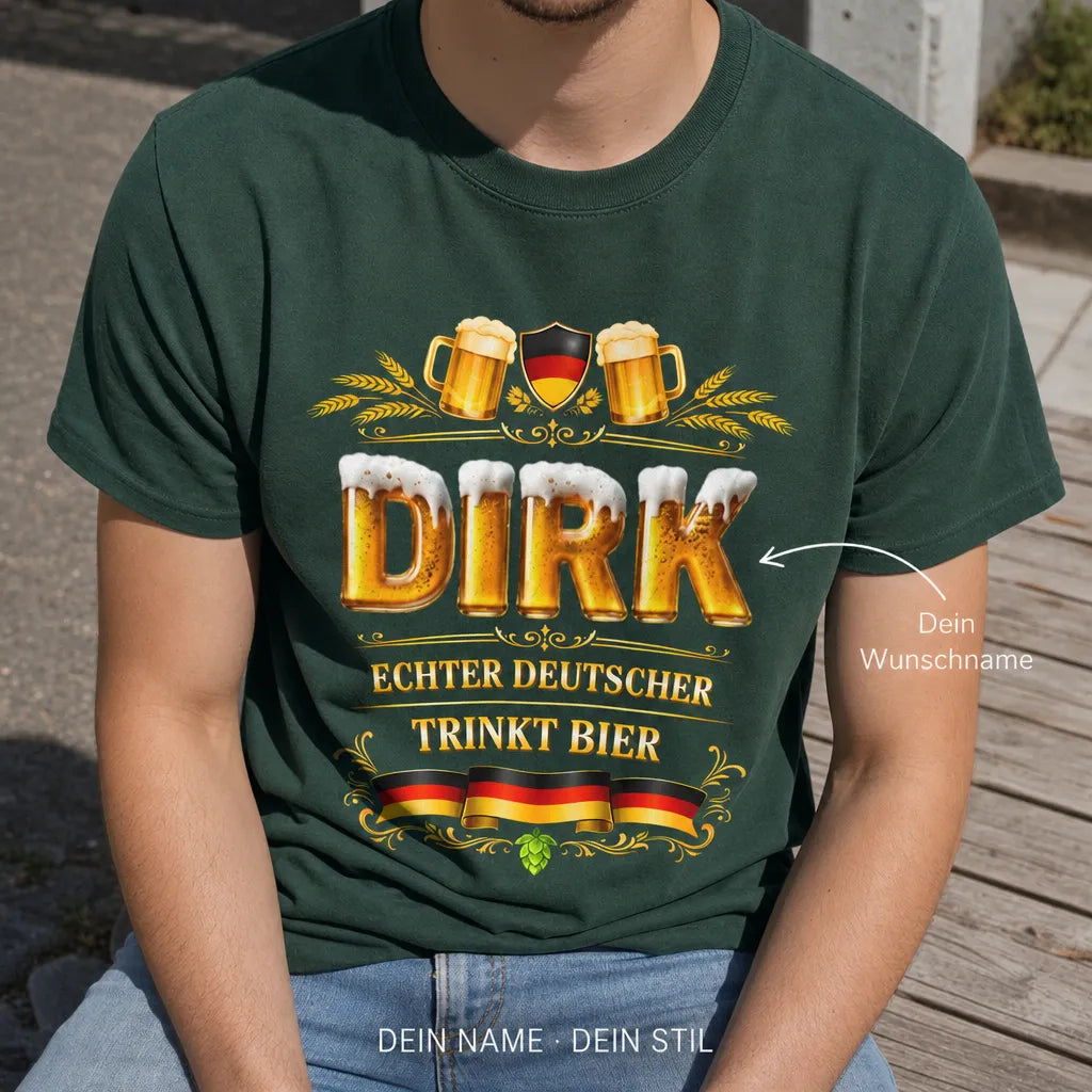 Personalisiertes Bier Deutschland T-Shirt mit Namen - 100% Deutsch, 100% Bier