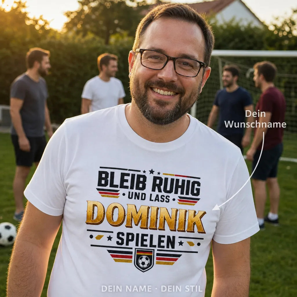 Personalisiertes Fußball T-Shirt mit Namen - Bleib ruhig, lass spielen