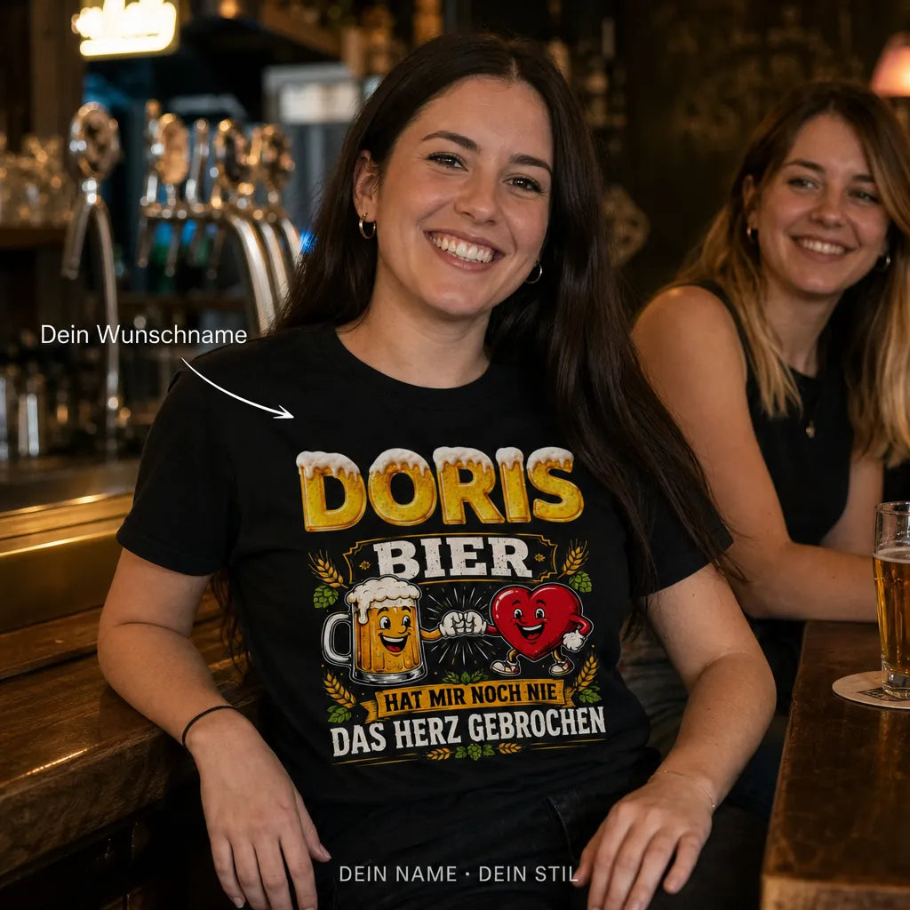 Personalisiertes Bier T-Shirt mit Namen - Bier bricht nie das Herz