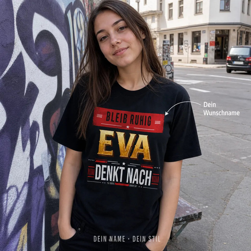 Personalisiertes Spruch T-Shirt mit Namen - Bleib Ruhig, kein Stress