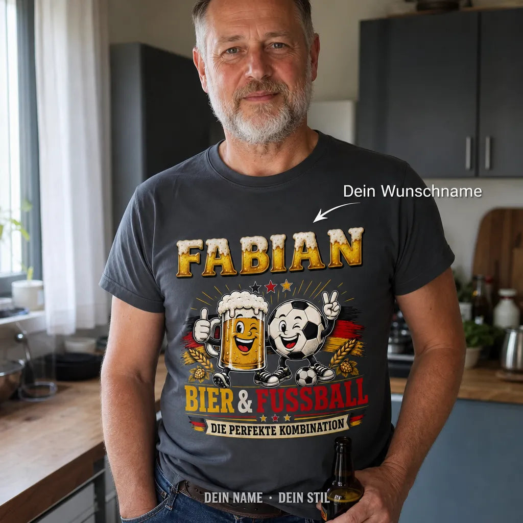 Personalisiertes Fußball Bier T-Shirt mit Namen - Kein Stress, nur Spaß