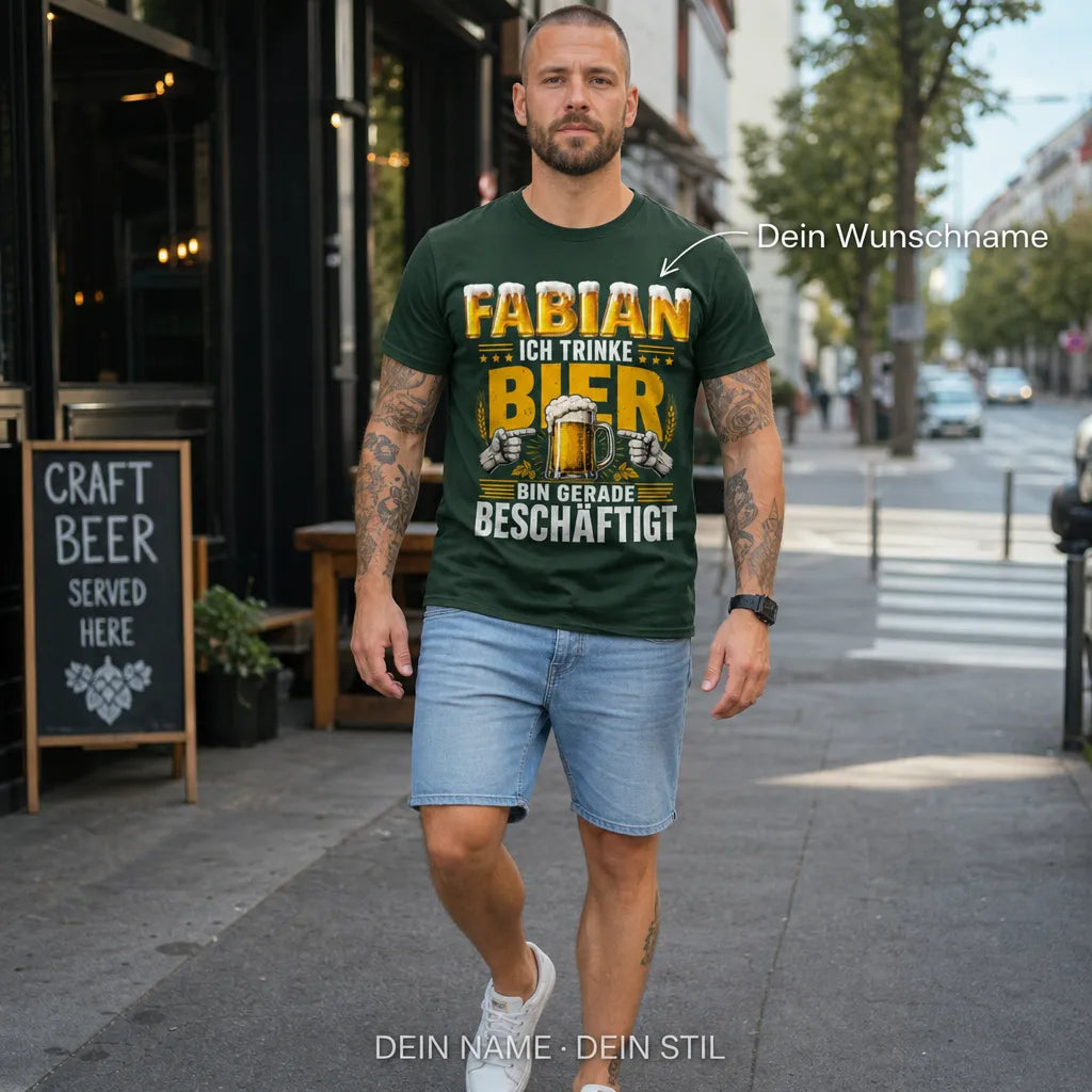 Personalisiertes Bier T-Shirt mit Namen - Mit Bier behandeln