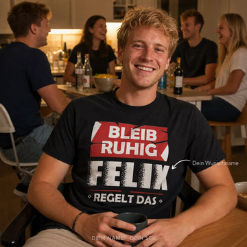 Personalisiertes Spruch T-Shirt mit Namen - Bleib ruhig, ich regelts