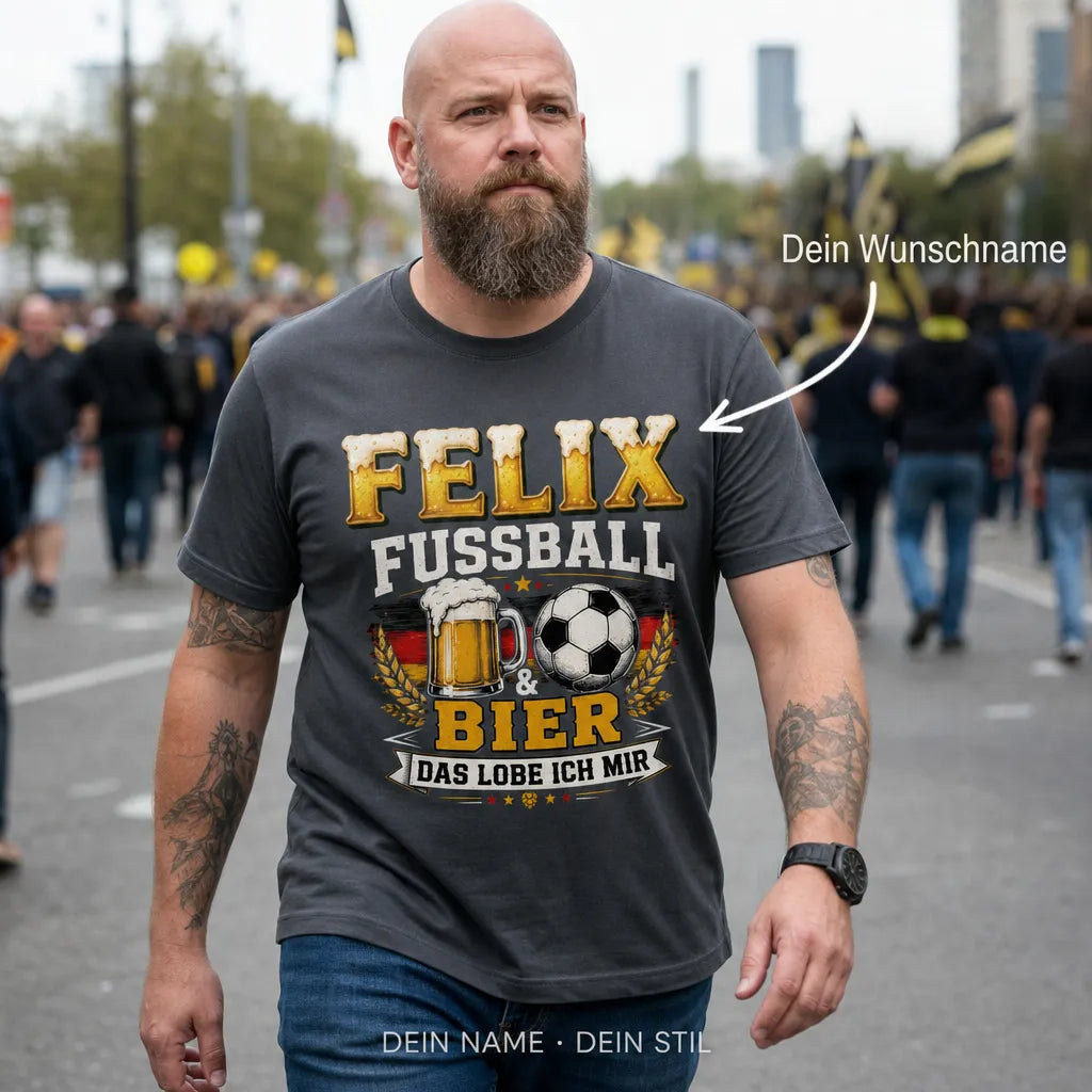 Personalisiertes Fußball Bier T-Shirt mit Namen - Das lob ich mir!