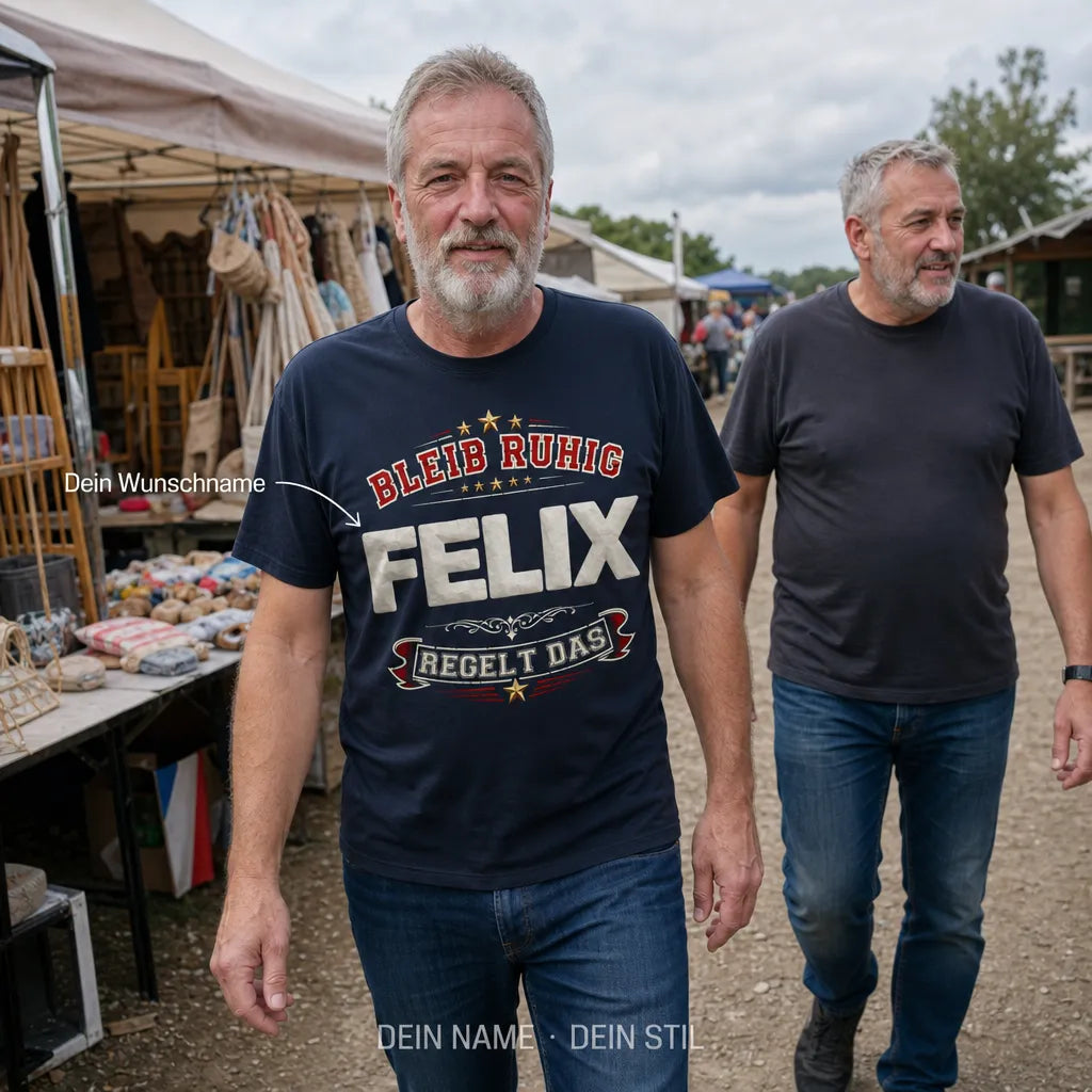 Personalisiertes Spruch T-Shirt mit Namen - Bleib ruhig, sie regelt das