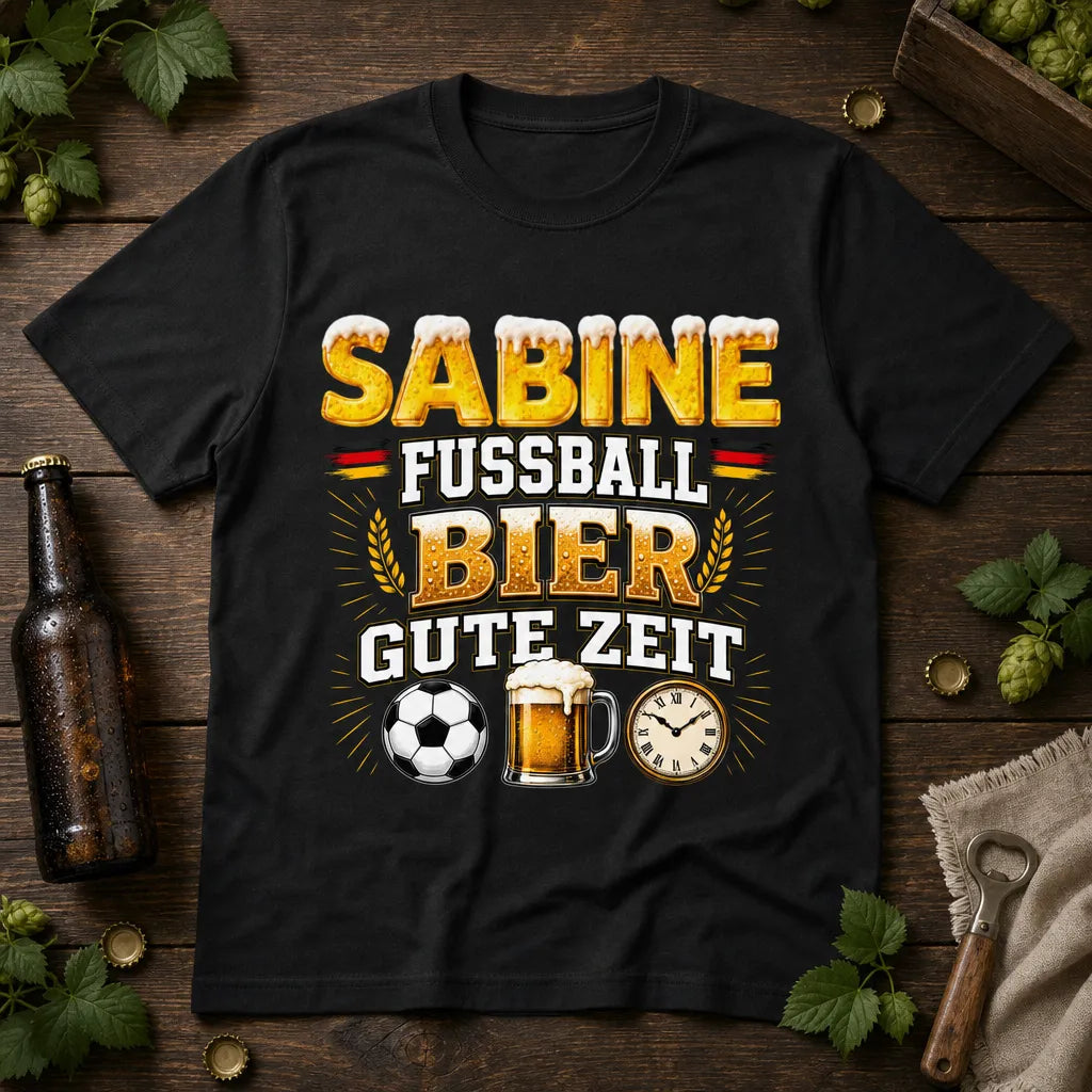 Personalisiertes Fußball Bier T-Shirt mit Namen - Fußball, Bier, Gute Zeit