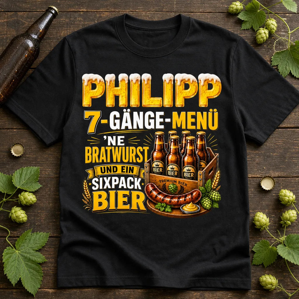 Personalisiertes Bier Bratwurst T-Shirt mit Namen - Das perfekte Menü