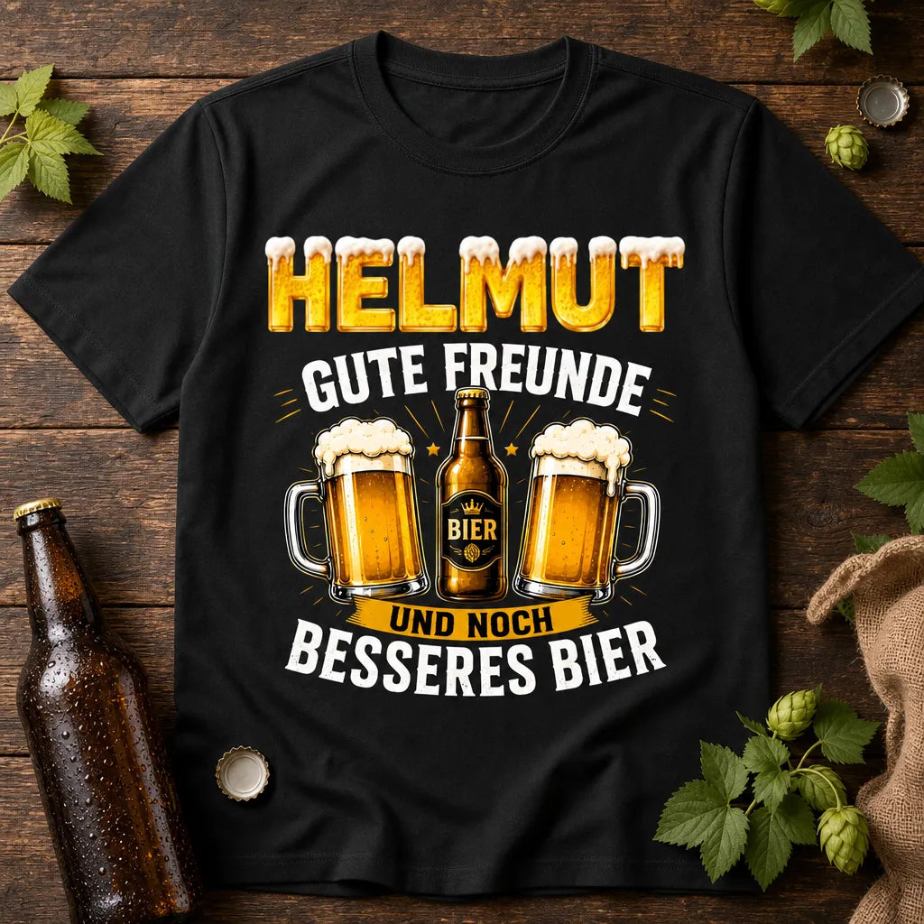 Personalisiertes Bier T-Shirt mit Namen - Gute Freunde, gutes Bier