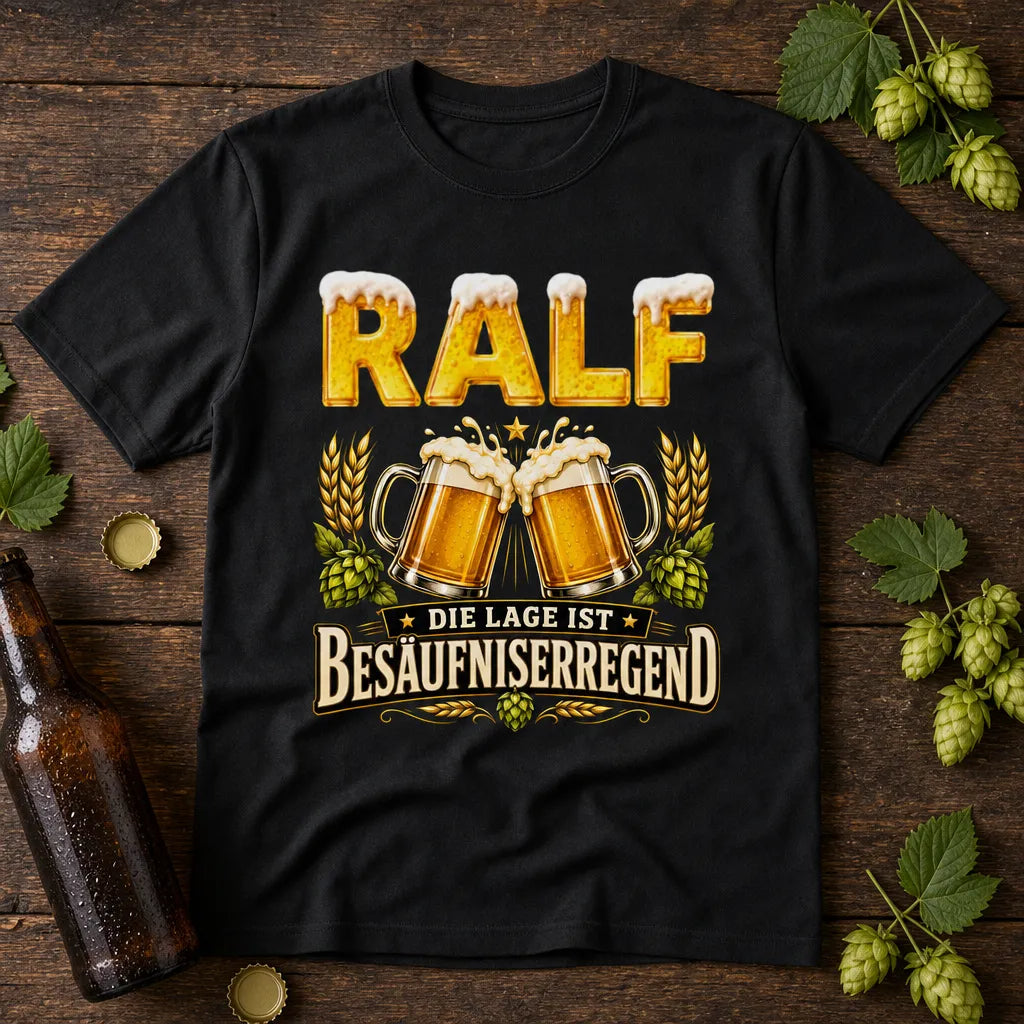 Personalisiertes Bier T-Shirt mit Namen - Die Lage ist besäufniserregend