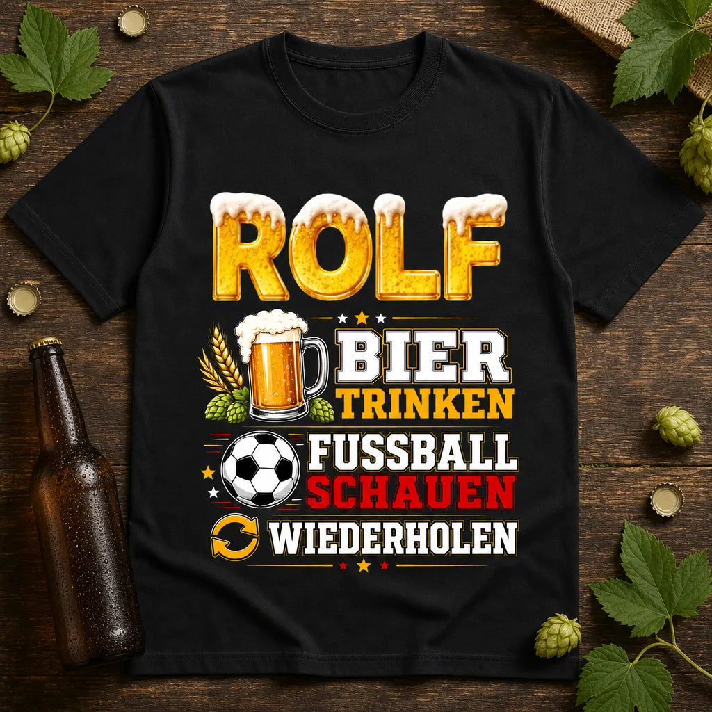 Personalisiertes Bier Fußball T-Shirt mit Namen - Trinken, Schauen, Wiederholen
