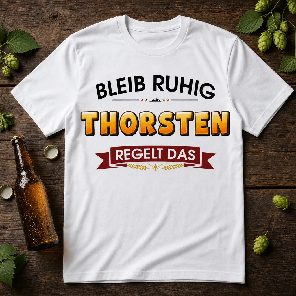 Personalisiertes Spruch T-Shirt mit Namen - Bleib ruhig, ich regelts