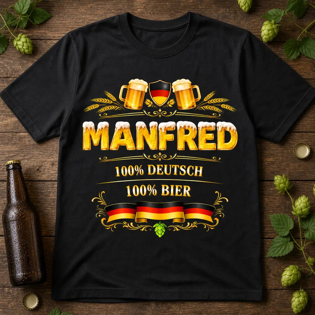 Personalisiertes Bier Deutschland T-Shirt mit Namen - 100% Deutsch, 100% Bier