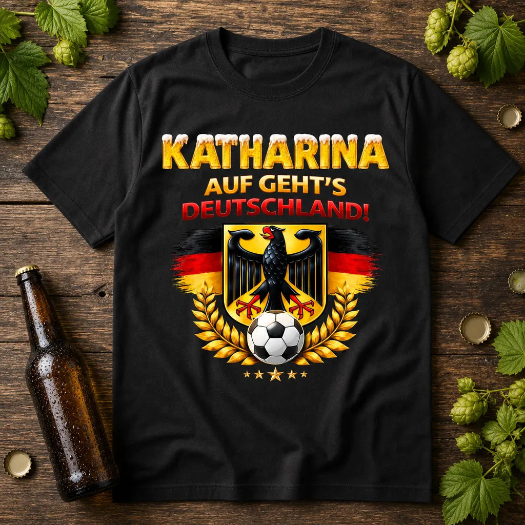 Personalisiertes Deutschland Fußball T-Shirt mit Namen - Auf geht's Deutschland