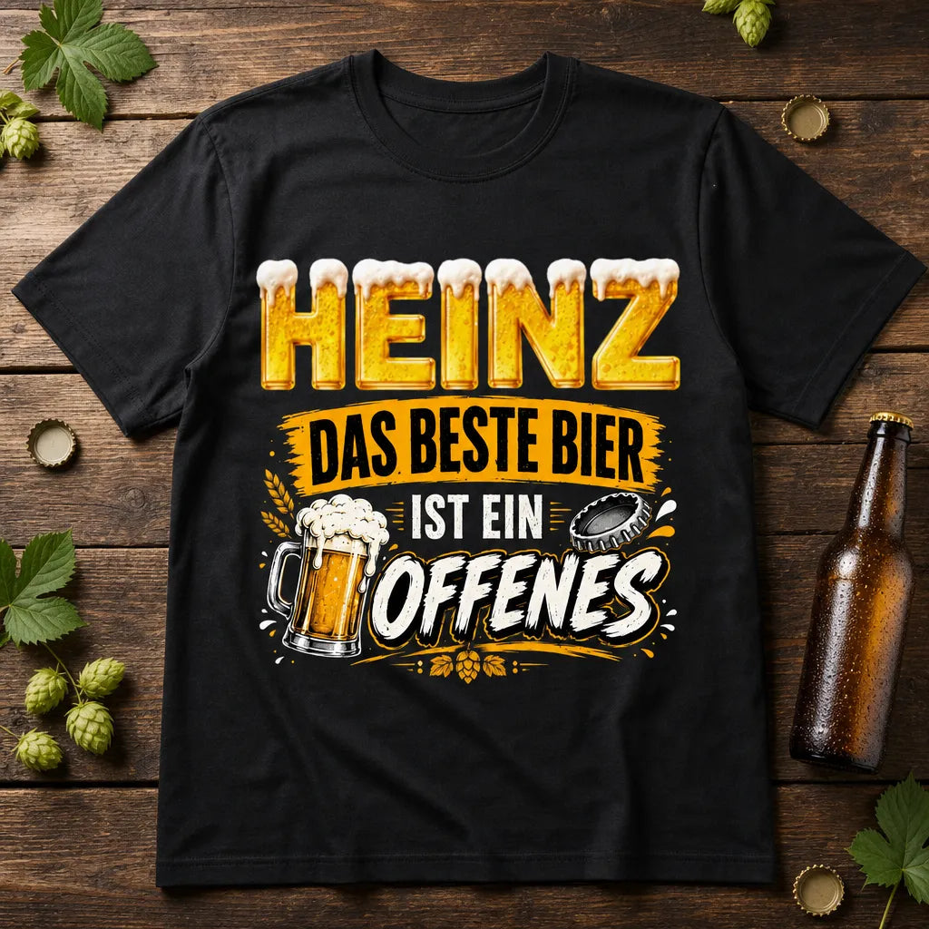 Personalisiertes Bier T-Shirt mit Namen - Das Beste ist ein Offenes