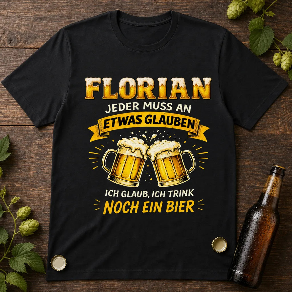 Personalisiertes Bier T-Shirt mit Namen - Ich glaub ich trink noch eins