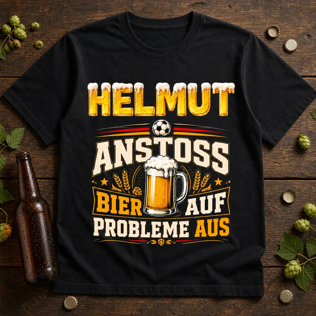 Personalisiertes Fußball Bier T-Shirt mit Namen - Anstoss, Probleme aus!